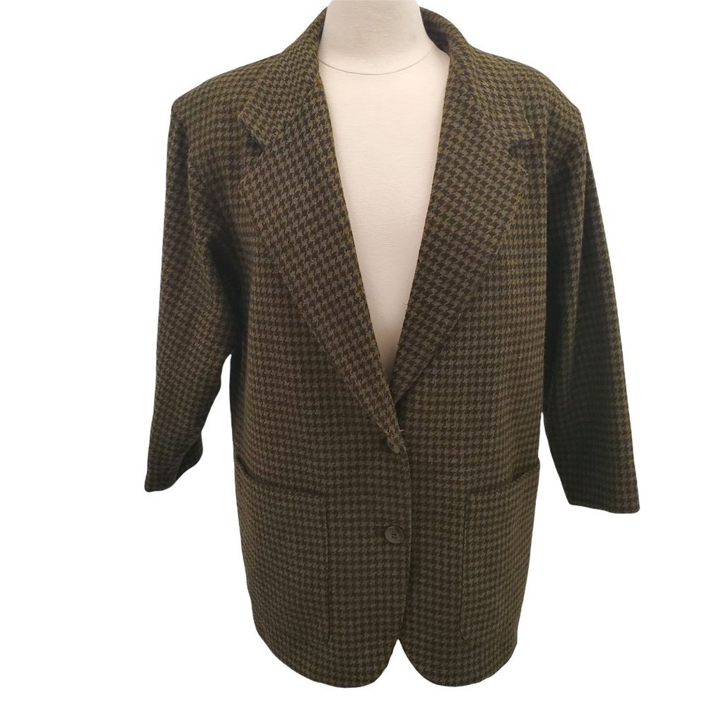 Vintage V-neck Houndstooth Print Sport Coat Blazer - Picture 1 of 9